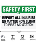 Warning Sign Report All Injuries No Matter How Small For First Aid Aluminum Safety Plaque Industrial Wall Decor 8 By 12 Inches