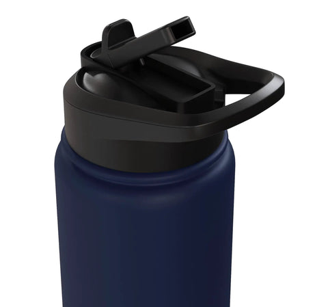 Top view of navy blue Retro Gyrocopter Pilot Water Bottle Stainless Steel Insulated For Aviation Fans And Flight Crew Gyroplane Lovers