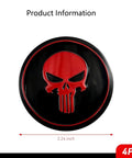 Four Pack Red Metal Skull Wheel Center Hub Cap Stickers Self Adhesive Waterproof Rim Covers Rugged Fits Trailer Grease And Bearing Dust Caps Straight Up Tough, 2.24 inch size.