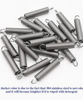 Pile of 20 SP9600 small stainless steel extension springs with hooked ends, 1/4 in x 1-1/2 in.
