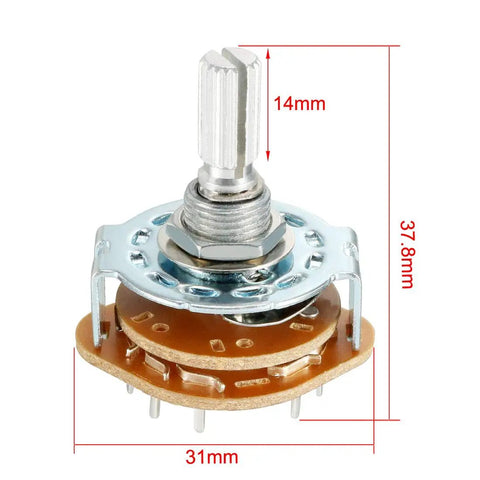 12 Pin 2 Pole 5 Position Band Selector Rotary Switch Single Deck Pack Of 2 For Radio, TV And Industrial Equipment 9mm Thread
