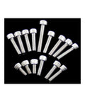 Heavy Duty Clutch And Water Pump Cover Stainless Steel Bolt Kit Includes Fifteen Pieces arranged in a circle, showcasing rust-proof bolts.