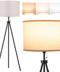 Mid Century Tripod Floor Lamp With Beige Fabric Shade, Modern Living Room Standing Lamp, 3 Color Temperature LED Bulb, Ideal for Bedroom Or Office, Sleek Black Metal Base And Warm Cozy Lighting