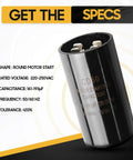 161 To 193 Uf Round Motor Start Capacitor For 220 To 250 Volt AC Motors Plug And Play Ready Universal Fit CD60