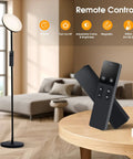 32W 2600LM LED Torchiere Floor Lamp With Remote in living room, super bright light with remote control on table, modern black standing lamp
