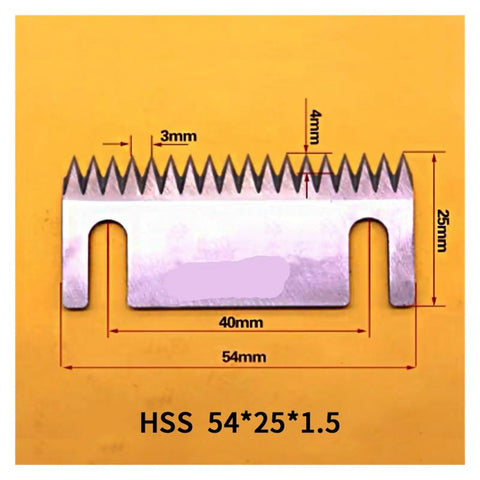 Pro Heavy Duty Semi Automatic Adhesive Tape Tooth Blade For Carton Sealer Knife And Serrated Packing Machine With Razor Sharp Hss Steel For All Day Grind, HSS serrated blade dimensions 54x25x1.5mm.