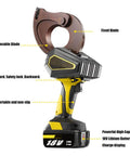 Beefy Battery Powered Hydraulic Cable Cutter With LED Display and Two 18V Batteries featuring ergonomic handle and alloy steel blades.
