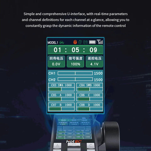 Digital display interface of 8 Channel 2.4GHz RC Transmitter And Receiver Set For Cars Boats And Tanks Handheld Controller