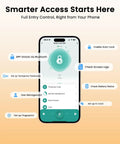 Smartphone interface showing app control for Go Keyless Front Door Smart Lock With Fingerprint, Electronic Keypad Deadbolt features.