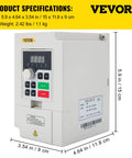 3KW 220V Variable Frequency Drive VFD with dimensions for 1 or 3 phase input, 0 to 1000 Hz speed control, RS485 Modbus ready.