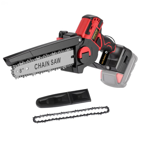 18V Mini Chainsaw With Auto-Oiler, 8-Inch Brushless Cordless Pruning Saw, 4000 RPM For Cutting Wood And Trimming Trees, Red