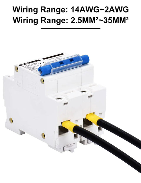 DC Circuit Breaker 125A Two Pole Solar Disconnect Switch for 12V to 240V Systems with wiring guide visible