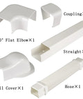 Decorative Three Inch Mini Split A C Line Set Cover Kit for Fifteen Feet Sleek White PVC Wire Hideaway components displayed.