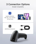 Wireless 2D Barcode Scanner Bluetooth 1MP QR Code Scanner with charging cradle and USB cable for various devices