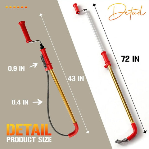 Heavy Duty 6ft Toilet Auger With Dual Bulb Head And Drill Ready Build For Killing Nasty Clogs Dead Quick telescopic closet snake with measurements.