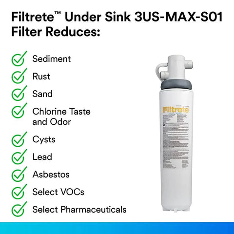 Maximum Under Sink Water Filtration System That Kills Lead And Chlorine Taste Blocks Microbial Cysts And Asbestos Model 3US MAX S01
