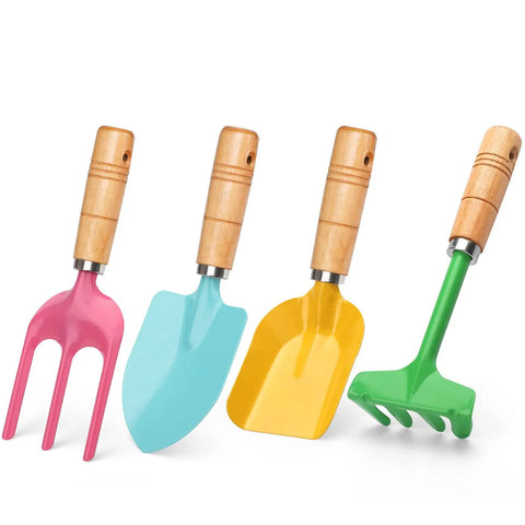 Kids Beach Toy Kit With Scoop Spade Rake Hoe And Leaf Rake Stainless Steel Durable Sandbox Shovel Set Quad Pack