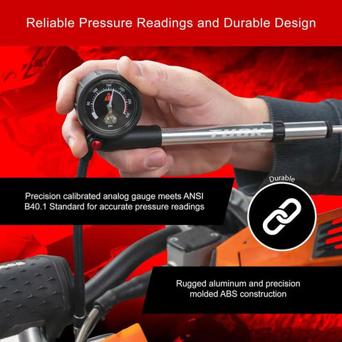 High Pressure Suspension Pump For Motorcycle And Bicycle Air Forks Shocks And Dropper Posts 20 To 300 Psi, hand using gauge