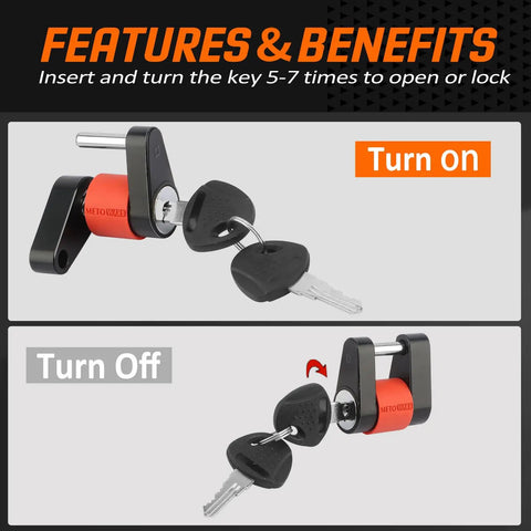 Heavy Duty Trailer Coupler Lock Featuring A Rust Proof Steel Build And One Quarter Inch Diameter Shank That Slips Right Onto Latch Hitches with keys