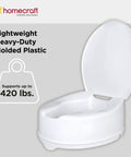 Savanah Raised Toilet Seat With Lid 6 Inch Lift For Seniors And Mobility Help, molded plastic supports up to 420 lbs
