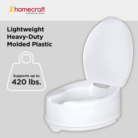 Savanah Raised Toilet Seat With Lid 6 Inch Lift For Seniors And Mobility Help, molded plastic supports up to 420 lbs