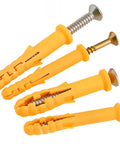Yellow Plastic Wall Anchor Kit With 304 Stainless Self Tapping Screws And Wall Plugs for various assemblies