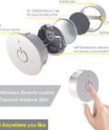 Wireless dimmer for Under Cabinet LED Puck Lights 12V 2W Each in a Sweet Six Pack, showing touch panel and battery setup