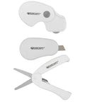 Titanium Bonded Mini 3 Piece Travel Cutters Set with Folding Scissors, slicer, and rotary cutter, compact white tools