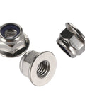 M5 0.8mm flanged nylon insert lock nuts Nylock 304 stainless steel bright finish showing DIN 6926 standard and flange details
