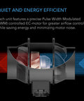 4 Inch Auto Duct Booster Fan With Differential Pressure Switch showcasing internal PWM controlled EC-motor