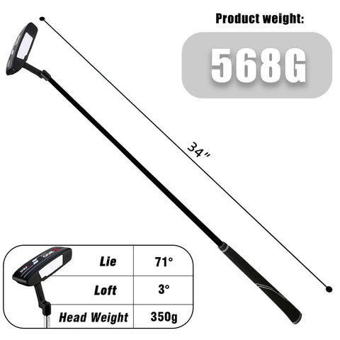 Blade Golf Putter With Notched Groove Design For Precise Rolls Easy Flop Shots Game Ready Tournament Legal Right Handed Graphite Shaft Suitable For Men And Women On All Greens shown with length and weight specs