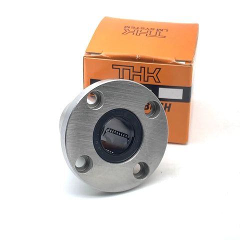 Lmf20uu Linear Bearing Round Flange Bushing 20mm Id 32mm Od 42mm Long in silver metal with black center for CNC routers and 3D printers.