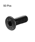 Heavy Duty M4 Countersunk Hex Socket Screws 12 Millimeter 10.9 Grade Carbon Steel Flat Head Machine Fasteners 50 Piece Pack showing a black screw.