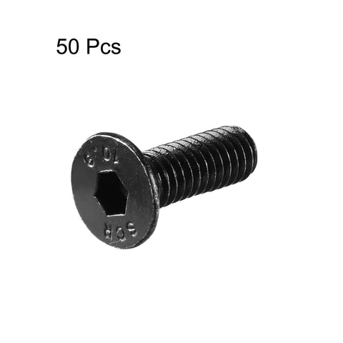 Heavy Duty M4 Countersunk Hex Socket Screws 12 Millimeter 10.9 Grade Carbon Steel Flat Head Machine Fasteners 50 Piece Pack showing a black screw.