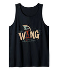 Black tank top with wing foil design, ideal Wing Foiling Tank Top For Wing Surfing And Wing Foil Riders Lightweight Breathable Water Sports Gear