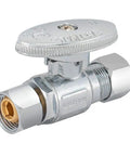No Sweat Retrofit Angle Stop Valve Featuring Smooth Quarter Turn Operation And Knockout Leak Proof Seals. Chrome finish stop valve for fast faucet upgrades.