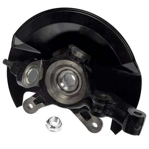 2 Piece Front Steering Knuckles And Wheel Bearing Hubs Assembly For 2001 2002 Honda Civic Replacement Kit With OEM Grade Cast Iron Construction Durable Steering Components, focus on front view showing cast iron and assembly parts