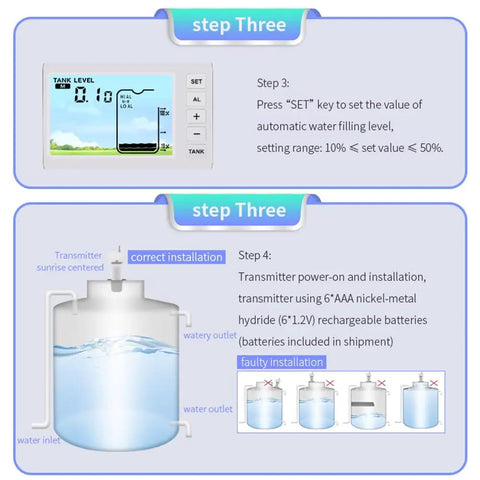 Wireless Ultrasonic Water Tank Level Gauge With Temperature Sensor And Time Display, Liquid Level Meter With LCD Bar Graph installation instructions.