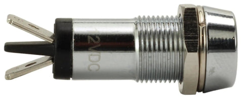 Side view of 12V Red LED Automotive Indicator Light Kit With Terminals 2 Pack Panel Mount showing chrome housing and quick-connect tabs