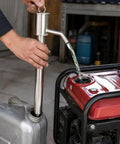 Hand Operated Manual Fluid Transfer Pump Stainless Steel Portable Siphon for Gas, Oil and Water in use with a generator.