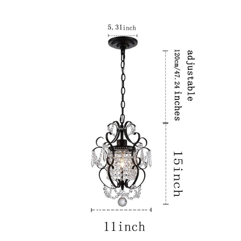 Chic Mini Bronze Chandelier 1 Light 11 Inch Crystal Ceiling Fixture For Bedroom Girls Room Bathroom Closet, 47.24 Inch Adjustable Chain, E26 Socket, 60W Max