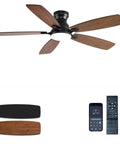 Total Room Glow Up 52 Inch Low Profile Ceiling Fan With Smart Ambient Lighting, Remote And Smartphone App Control, Whisper Silent DC Reversible Motor, Six Tuned Speeds, Easy Peasy Flush Mount, Brown Finish For Bedroom Or Chill Spot.