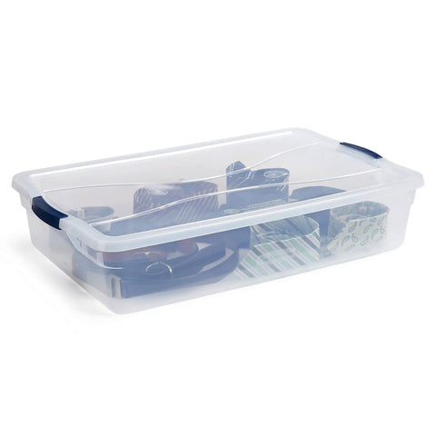 Hella Spacious 42 Quart Stackable Plastic Storage Bins With Secure Latching Lids Break Resistant Clear Organizers Straight Wall Design For Garage Closet 4 Pack