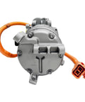 Top Shelf Remanufactured Electric AC Compressor For Chevy Bolt EV 2017 Through 2021 OEM Fit HVAC Replacement With Rock Solid Build Quality And Crisp Climate Control Using Part E601, showing connector and orange wiring.
