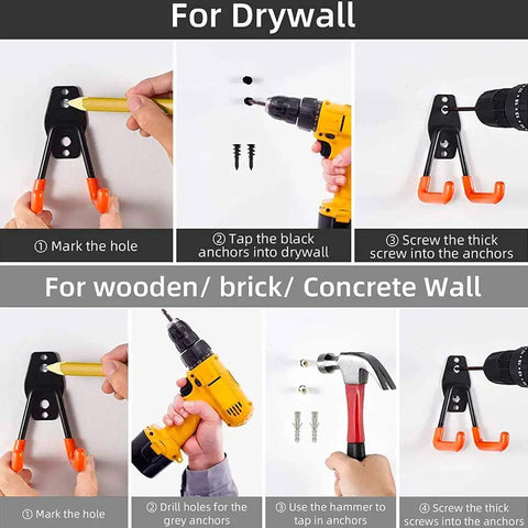 Installation steps for Heavy Duty 15 Pack Garage Hooks Set Wall Mount Steel Utility Hangers With Anti Slip Rubber Coated Sleeves