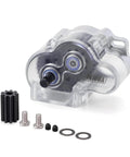 Low CG 1 By 10 RC Crawler Transmission Gearbox With Clear Cover Upgrade For SCX10 SCX10 II with aluminum and plastic parts, close-up view