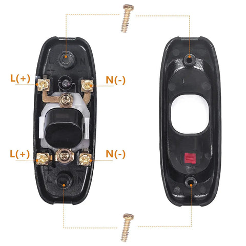 4 Pack Inline Cord Switches Black 250V 10A Heavy Duty On Off Button Switch With Red LED Indicator Light For Lamps Wall Lights Mirrors Sconces And Home Lighting Projects wired view