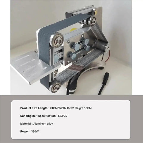 Compact Mini Belt Sander 533x30mm Power Tools for Wood And Metal, showing aluminum body and sanding belt for DIY projects.