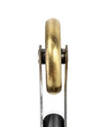 Close-up of Brass Seam Roller 2 Pack With Wood Handle Detail Roller For Roofing And Vinyl Flooring Handy Rugged Smooth Rolling Tool With Brass Wheel And Bearing For Tight Seams And Edges, focusing on brass wheel and bearing.