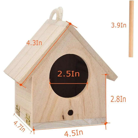 Pack Of 2 Natural Wood Hanging Bird Houses For Outdoors DIY, 4.5x4.5x5.6 inches, unfinished natural wood with large circular entrance.